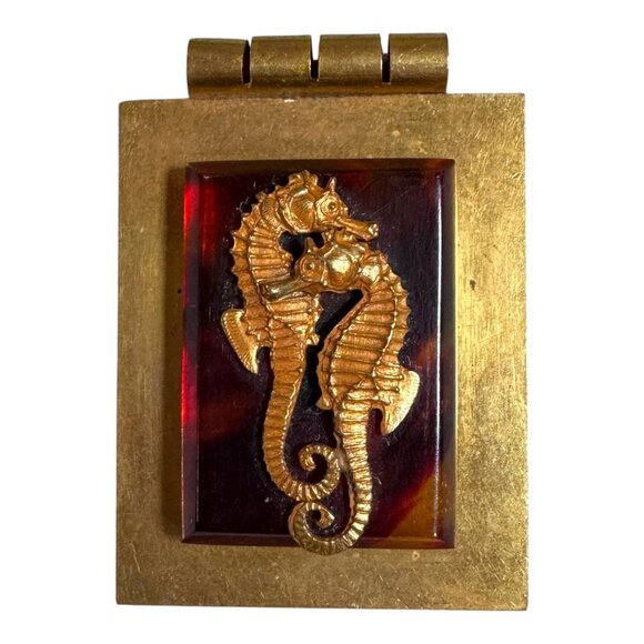 Vintage Jean Painleve Bakelite Seahorse Pendant Brass Art Deco Made In France - Picture 1 of 7